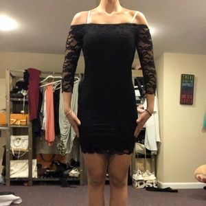 Lace mini black dress